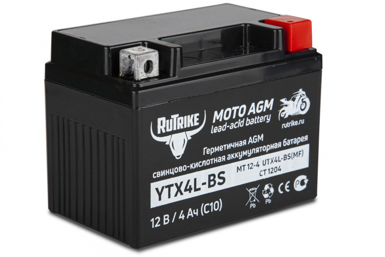 Аккумулятор стартерный для мототехники Rutrike YTX4L-BS (12V/4Ah) в Томске