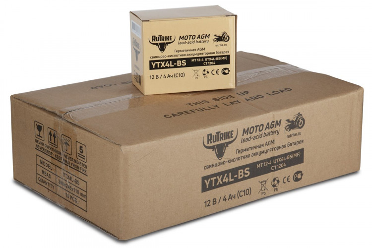 Аккумулятор стартерный для мототехники Rutrike YTX4L-BS (12V/4Ah) в Томске