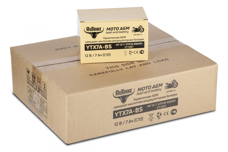 Аккумулятор стартерный для мототехники Rutrike YTX7A-BS (12V/7Ah) в Томске