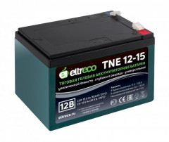Тяговый аккумулятор Eltreco TNE12-15 (12V12A/H C3) нож Тяговый аккумулятор Eltreco TNE12-15 (12V12A/H C3) нож