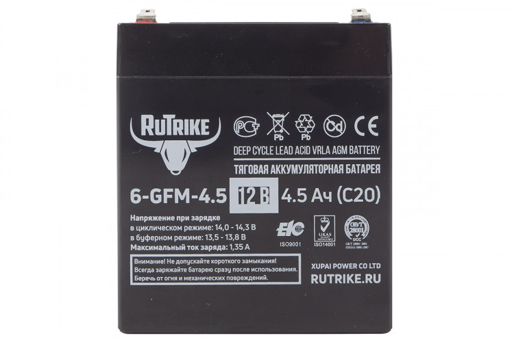 Тяговый гелевый аккумулятор RuTrike 6-GFM-4.5 (12V4.5A/H C20) в Томске