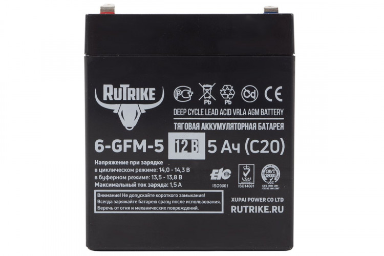 Тяговый гелевый аккумулятор RuTrike 6-GFM-5 (12V5A/H C20) в Томске